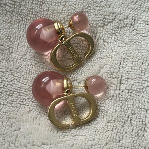 Dior Earrings w White Resin Pearls  Cadmium Pink